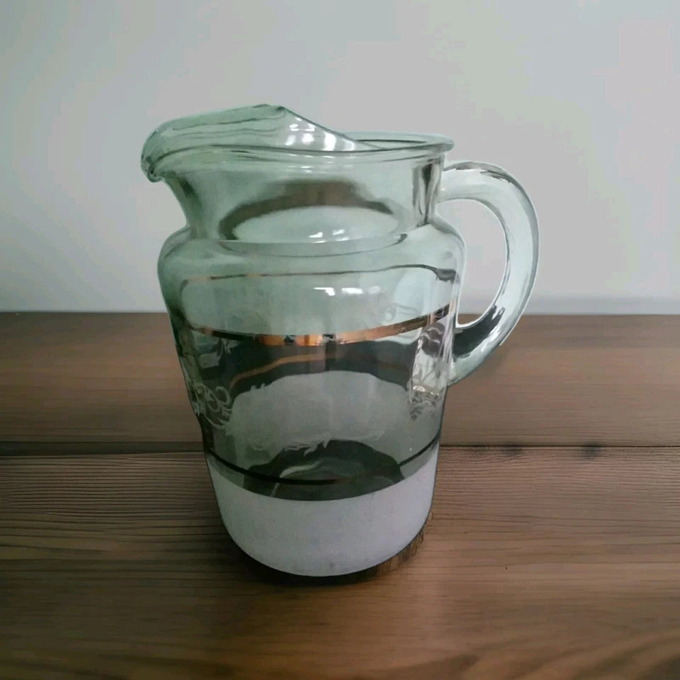 Vintage 70s Glass Pitcher with Ice Lip