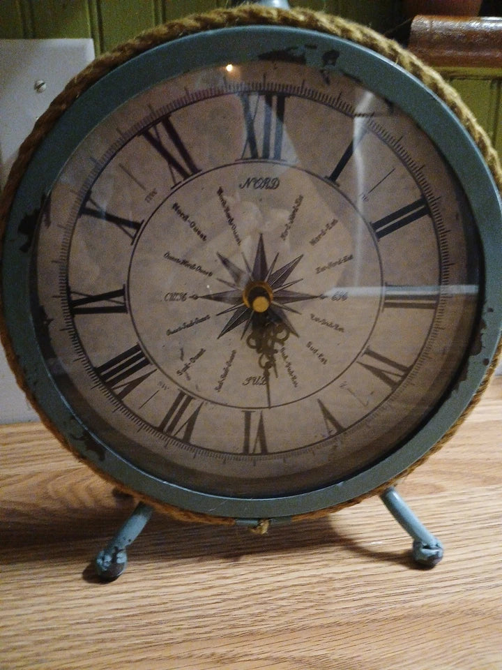 Blue Rustic Clock , Battery Operated, Compass Italian And French Style