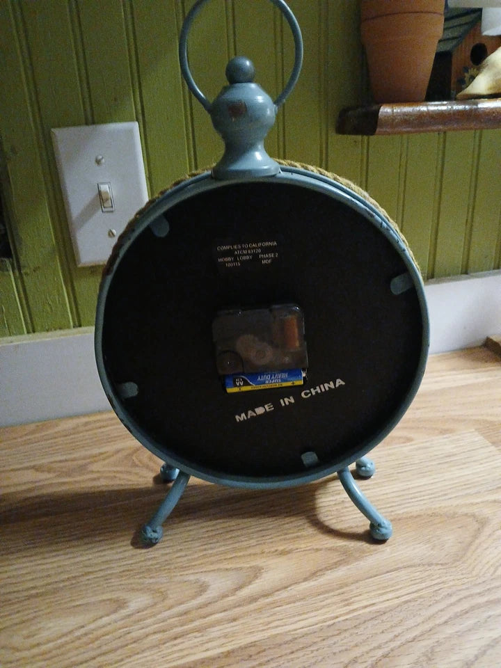 Blue Rustic Clock , Battery Operated, Compass Italian And French Style