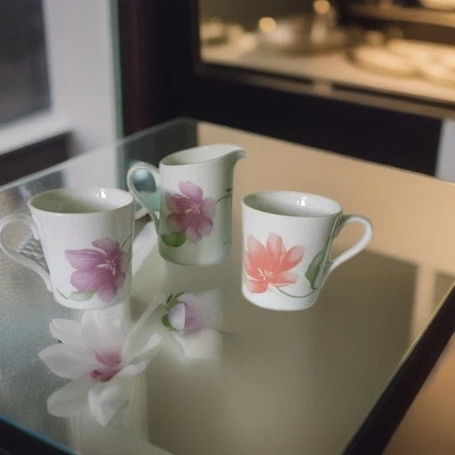 Corning Wear NY Cups and Creamer two sided Floral Design Set of 3