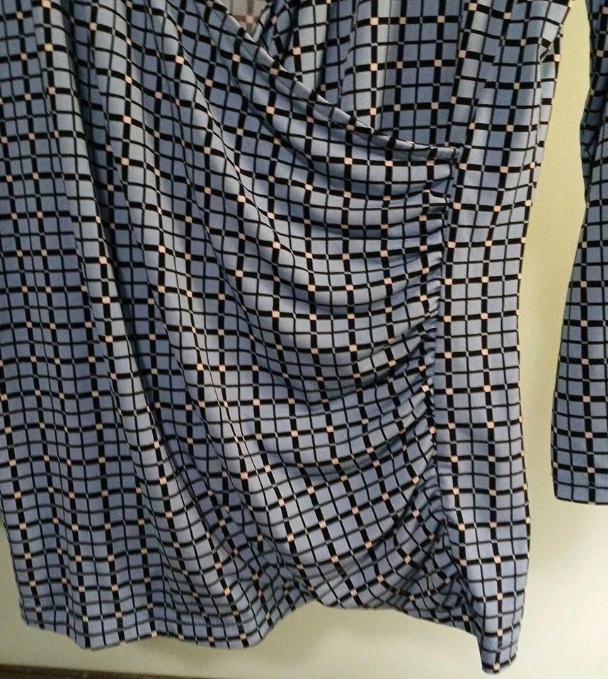 Liz Claiborne Ladies 3/4 Sleeve Blouse Sz M Blue Checkerboard