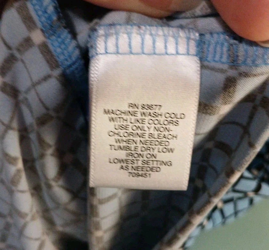 Liz Claiborne Ladies 3/4 Sleeve Blouse Sz M Blue Checkerboard