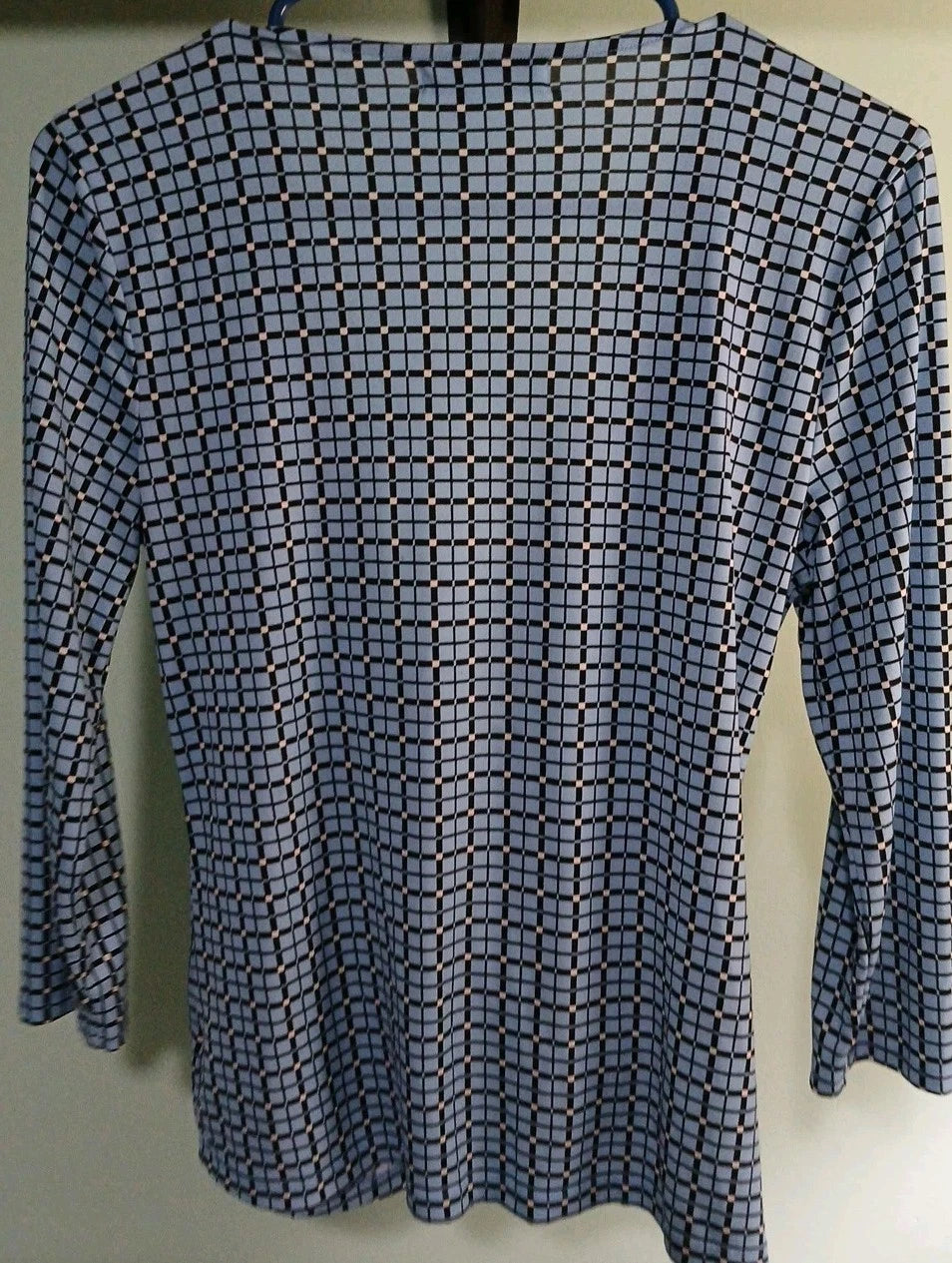 Liz Claiborne Ladies 3/4 Sleeve Blouse Sz M Blue Checkerboard