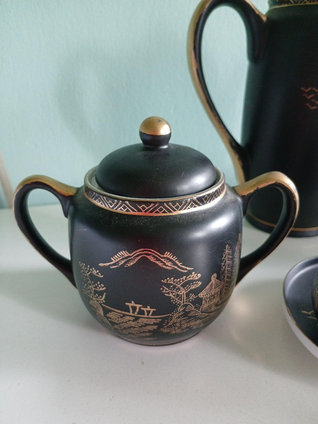 Complete Japanese Tea set By Sadek 6 piece(Andrea) Black & Gold Hand painted