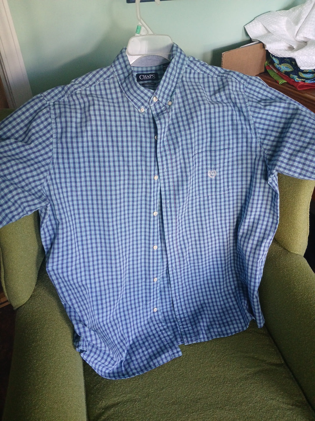 MENS Chaps 2xl shirt blue check, short sleeve button down
