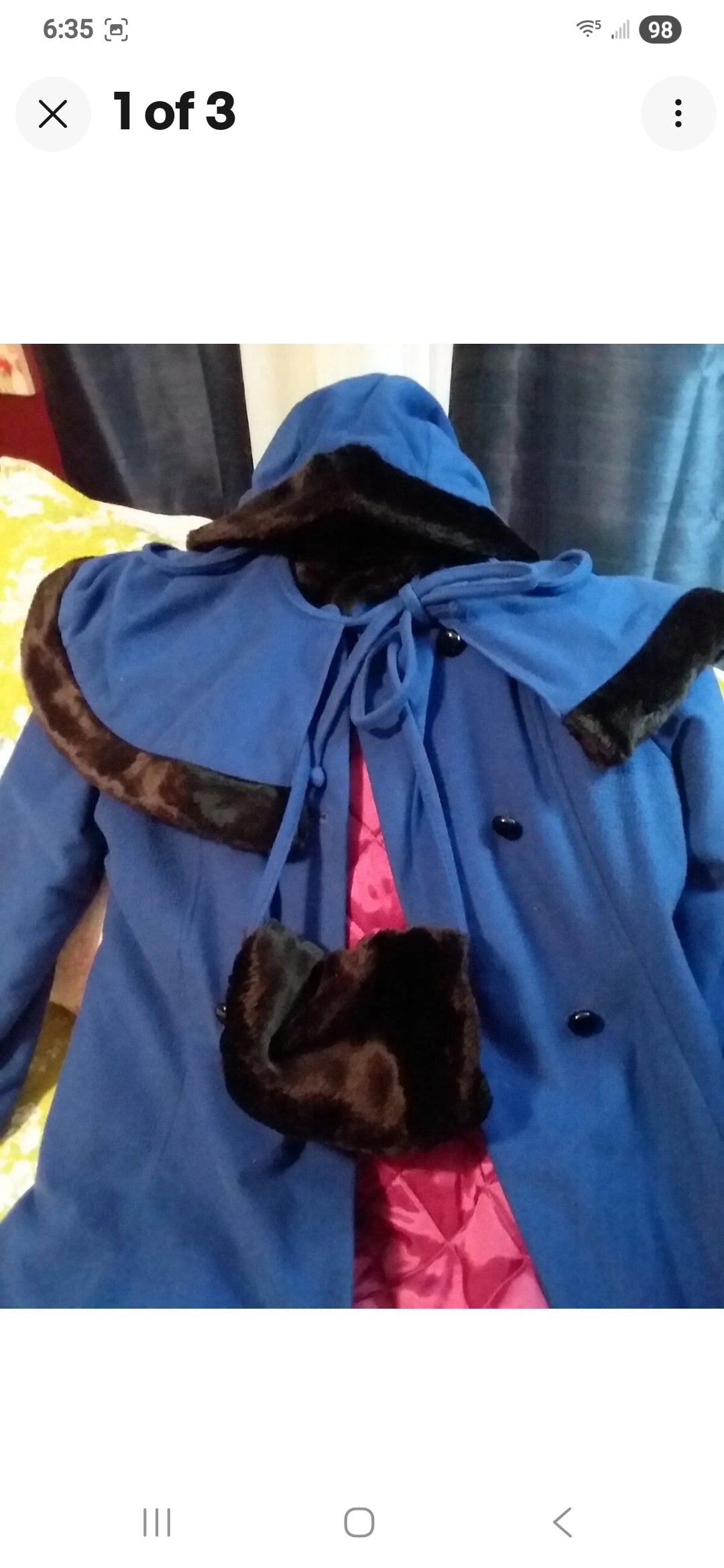 Girls Designer Coat F.W. Fisher Size 10/12 - Blue with Black Collar