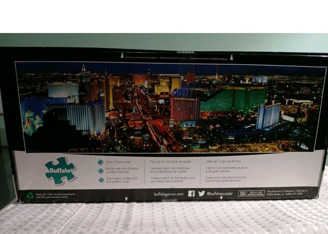 Box of a Buffalo Games puzzle with Los Vegas cityscape design on the back