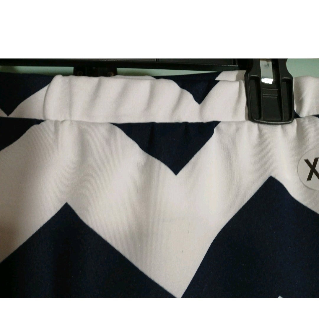 Navy and white striped fabric with a visible brand logo on a white background