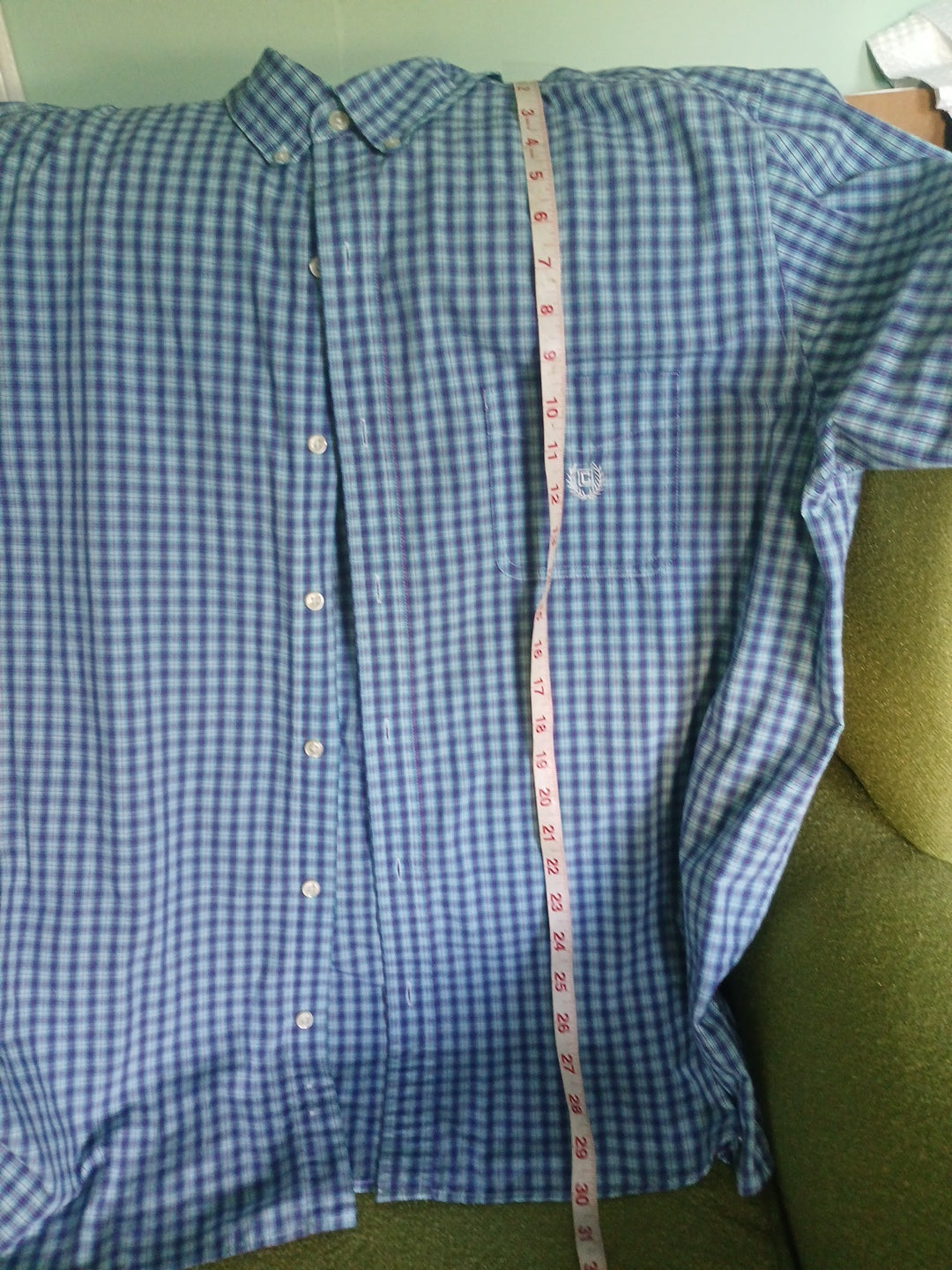 MENS Chaps 2xl shirt blue check, short sleeve button down