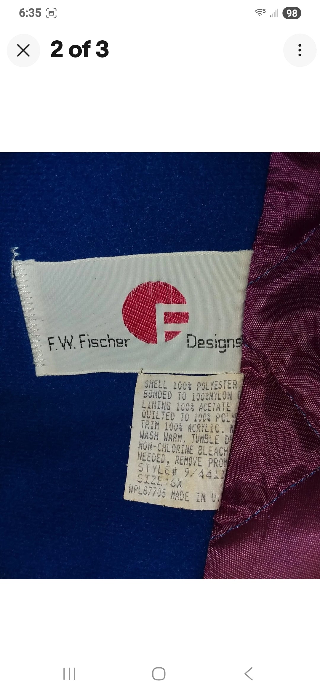 Girls Designer Coat F.W. Fisher Size 10/12 - Blue with Black Collar