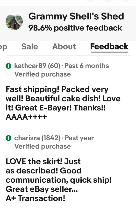 Product listing with customer feedback on a platform, showing positive reviews.