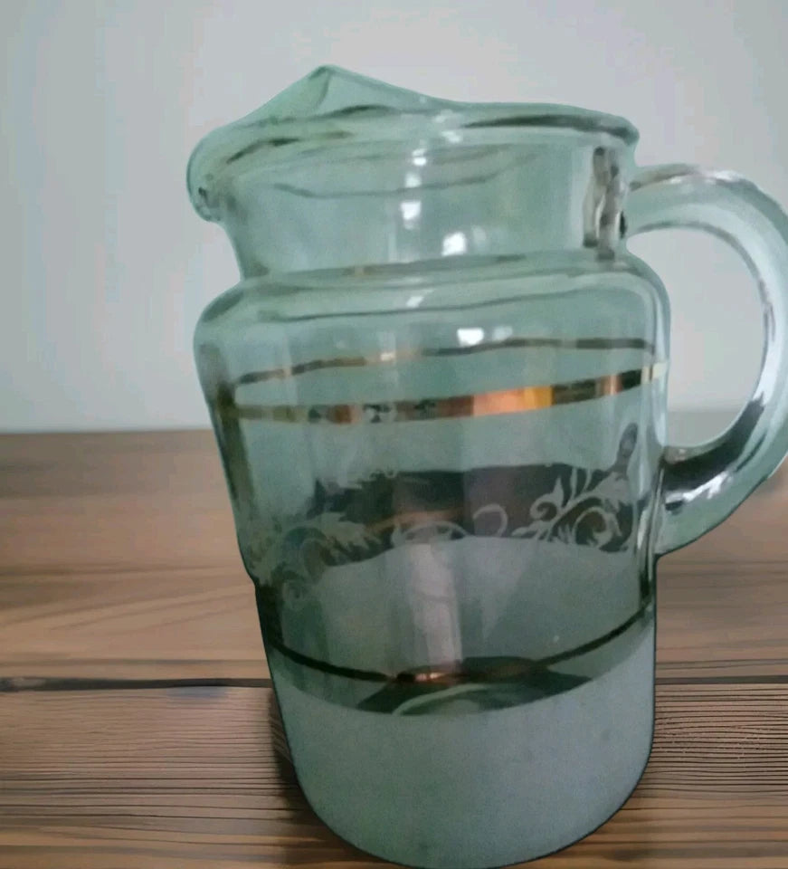 Vintage 70s Glass Pitcher with Ice Lip