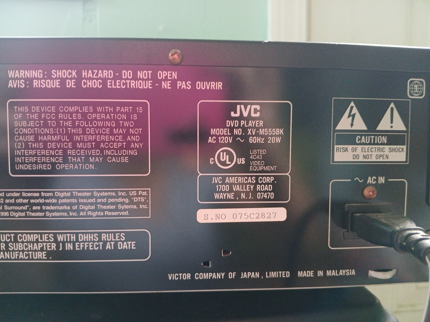 JVC XV-M555BK 3DVD , VIDEO CD/CD MULTI Disk Player