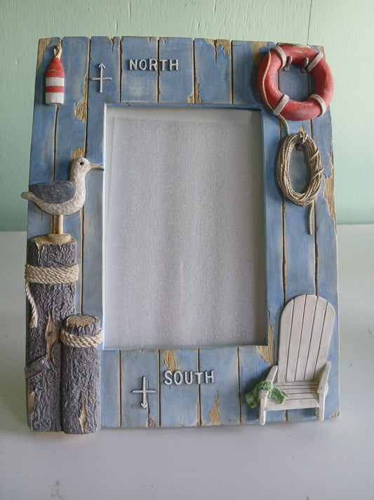 Themed 4x6 Ceramic Picture Frame Nautical North & South Distressed Look