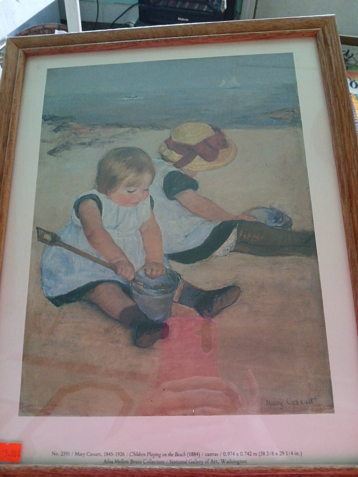 Framed Art by Mary Cassatt Children Playing On The Beach 1884