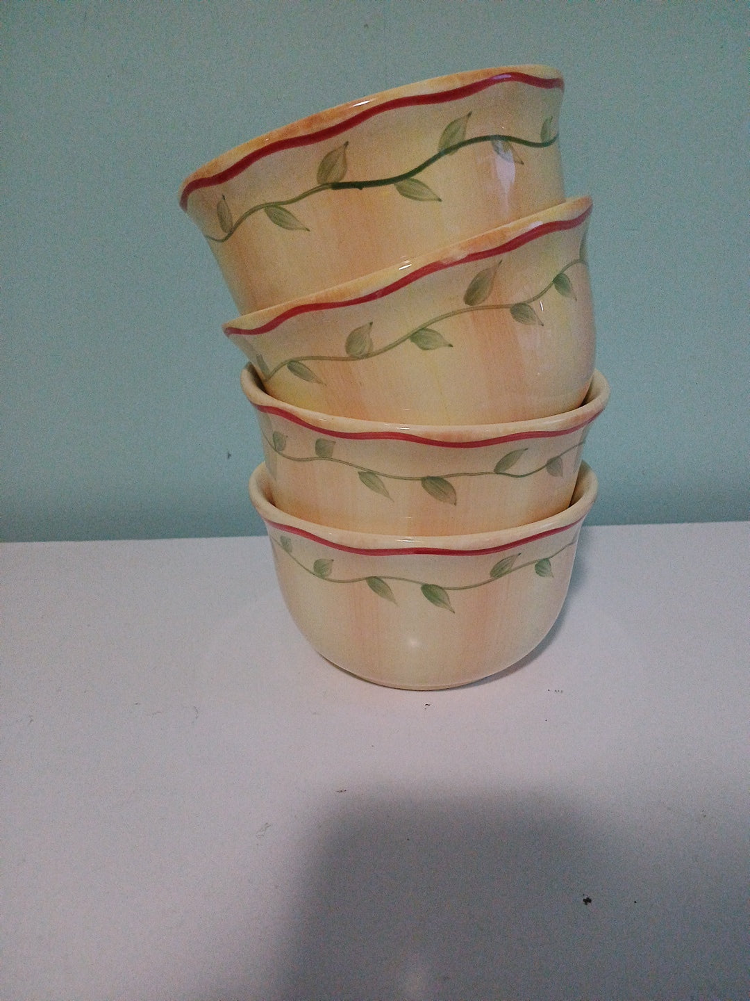 Pfaltzgraff yellow handpainted cereal bowls 4 piece set