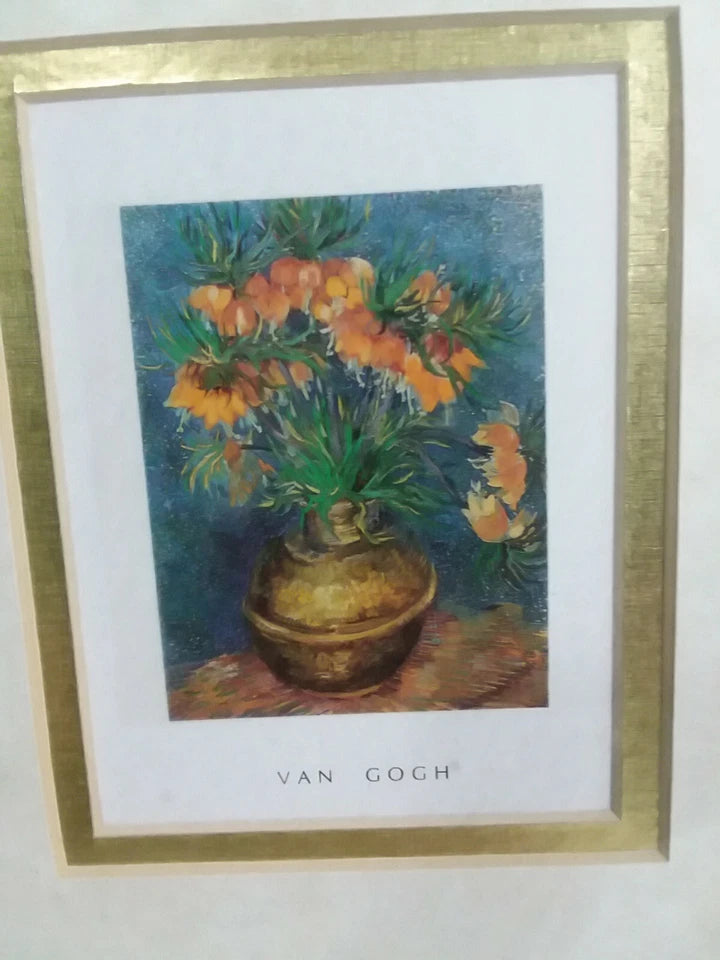 2 Van Gogh Framed Prints "Irises Near Arles"/"Imperial Firtileries Copper vase"